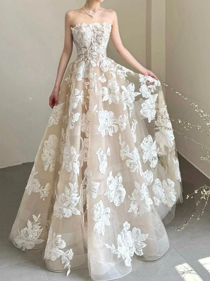 花柄がオシャレで美しい ベア イブニングドレス 花柄がオシャレで美しい ベア イブニングドレス - メルカリ