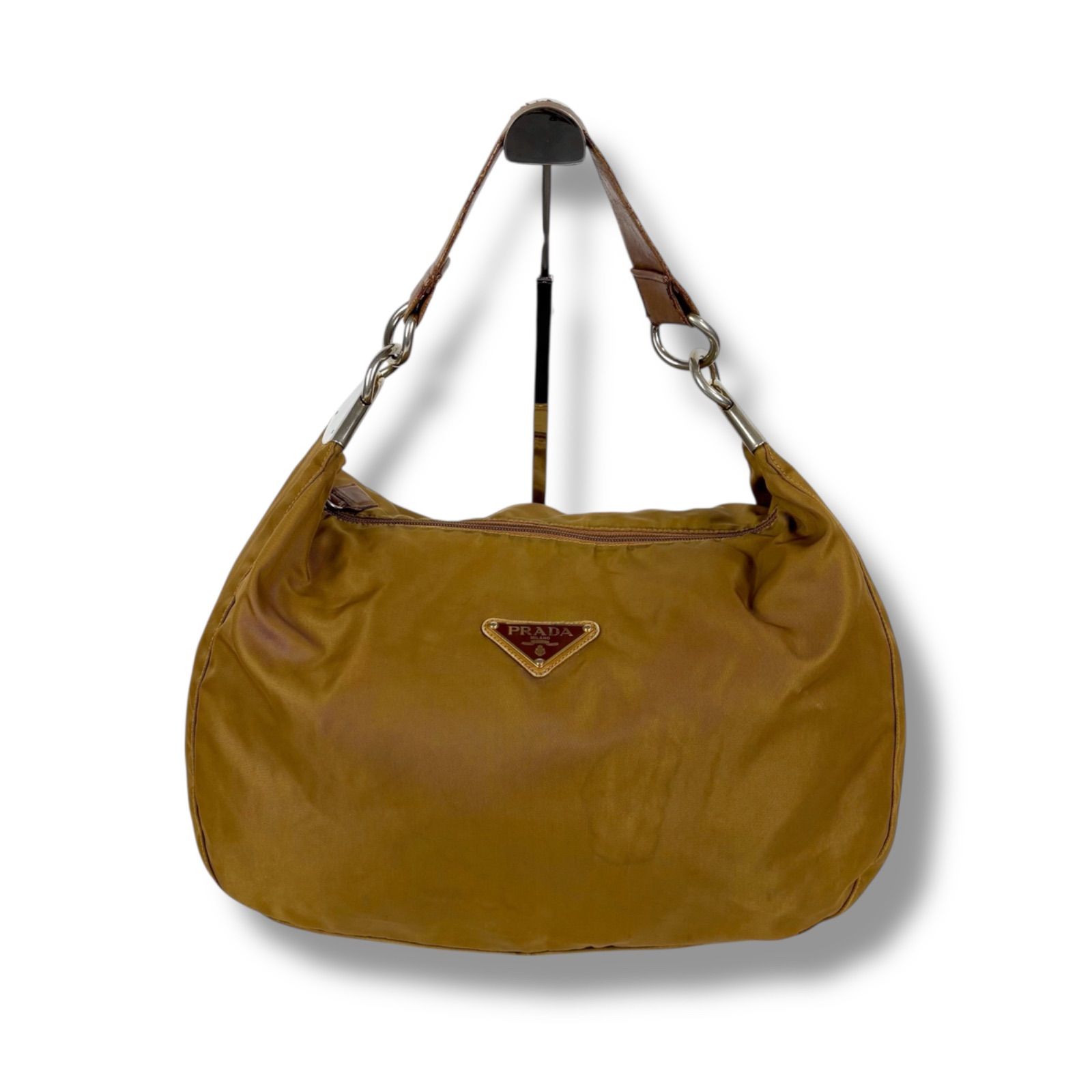 プラダ　PRADA ワンショルダーバッグ　ホーボー　ナイロン　トライアングルロゴ PRADA プラダ トライアングルロゴ ナイロン レザー ホーボー
