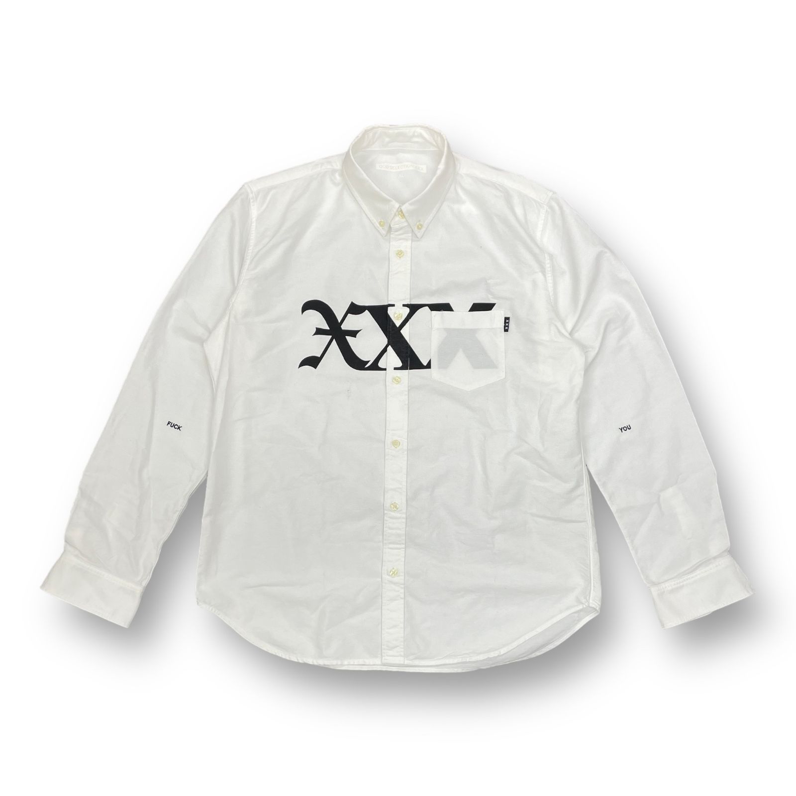 【美品】ゴッドセレクションXXX★プリント★オックスフォード長袖シャツ 白 L GOD SELECTION XXX OXford Shirt オックスフォード シャツ