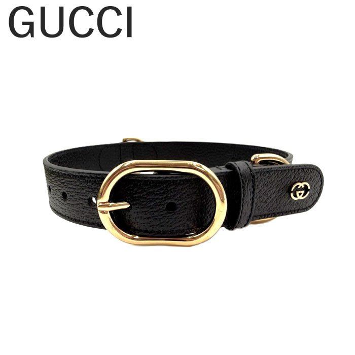 グッチ GUCCI ペット用 首輪 インターロッキングG レザー き GGロゴ ブラック ゴールド