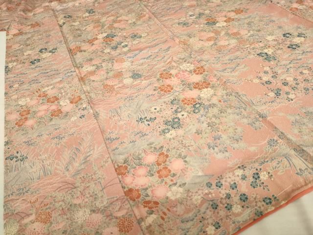 ❤️大人可愛い小紋袷　型染め花蝶風景文様　鬼シボ縮緬✨超美品トールサイズ　新品畳紙 ba493d5f143acff0e94b8c4838ca0f