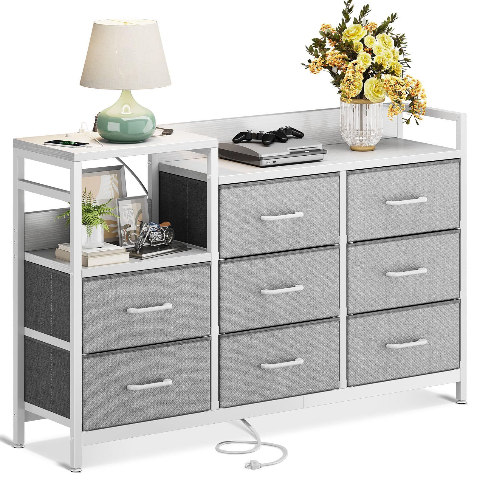 収納ケース 引き出し 衣類収納 タンス リビング収納 布製 引き出し 衣装ケース チェスト 箪笥 転倒防止 安定感 KKL 3段8杯 グレー ホワイト 幅132×奥行30×高さ88cm