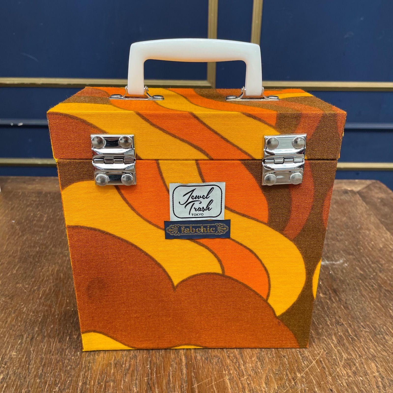 jewel trash×fab chic EP 7インチ レコードケース ハンドルホワイト 収納ボックス キャリーバッグ モッズ 昭和 レトロ DJ 60年代 70年代