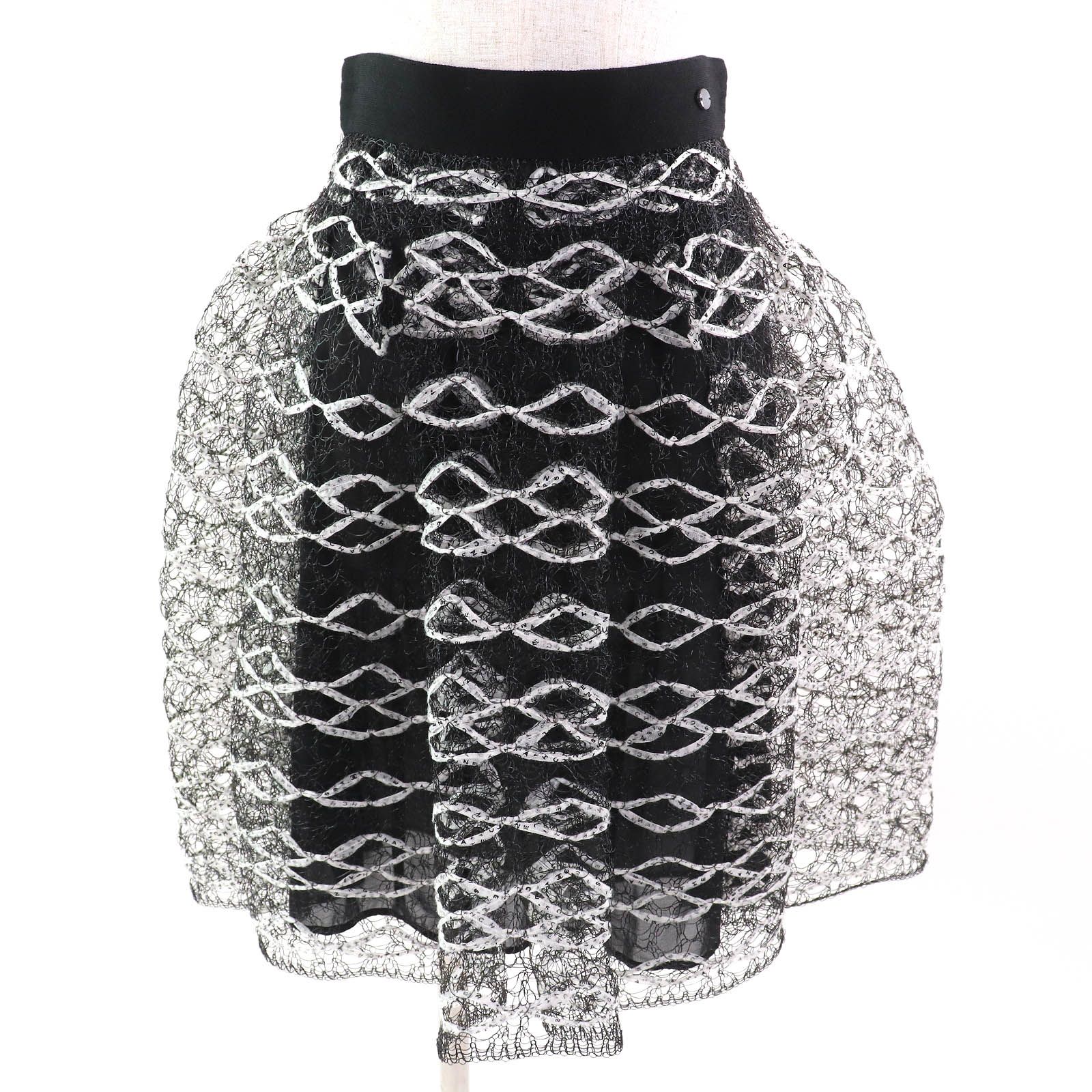 極美品△CHANEL シャネル P58857 ココマーク ロゴリボン メッシュ  