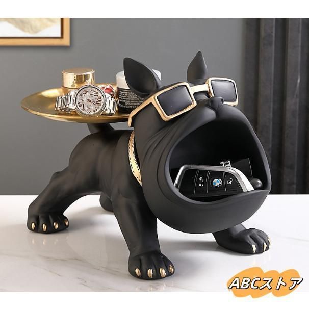 置物 犬の像の装飾トレイ フレンチブルドック ダブルトレイ キー収納トレイ犬 卓上 鍵置き 眼鏡 リモコン 化粧品 小物収納 インテリア 雑貨 感謝祭 贈り物