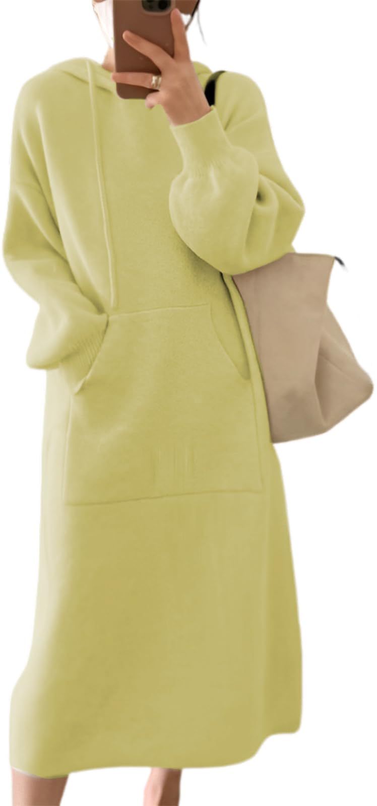 ビッグ ポケット パーカー ワンピース ぽわん袖 フーディ レディース 秋 冬 大きめ ゆったり 150センチ ママ 女子高校生 社会人 おとな用 保育士 ティーン ふんわり フンワリ ポップ 10 20 30 40 スマート ミニサイズ スレンダー 可愛い