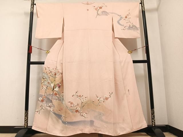 平和屋着物○京友禅の第一人者 松井青々 訪問着 枝梅に休み鳥 金彩