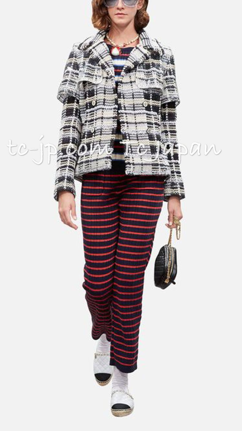 売れ筋商品|||シャネル カーディガン CHANEL レッド ネイビー ストライプ  チェーントリミング ニット 柔らか 美人見え 超美品 36 38 シャネル カーディガン CHANEL レッド ネイビー ストライプ