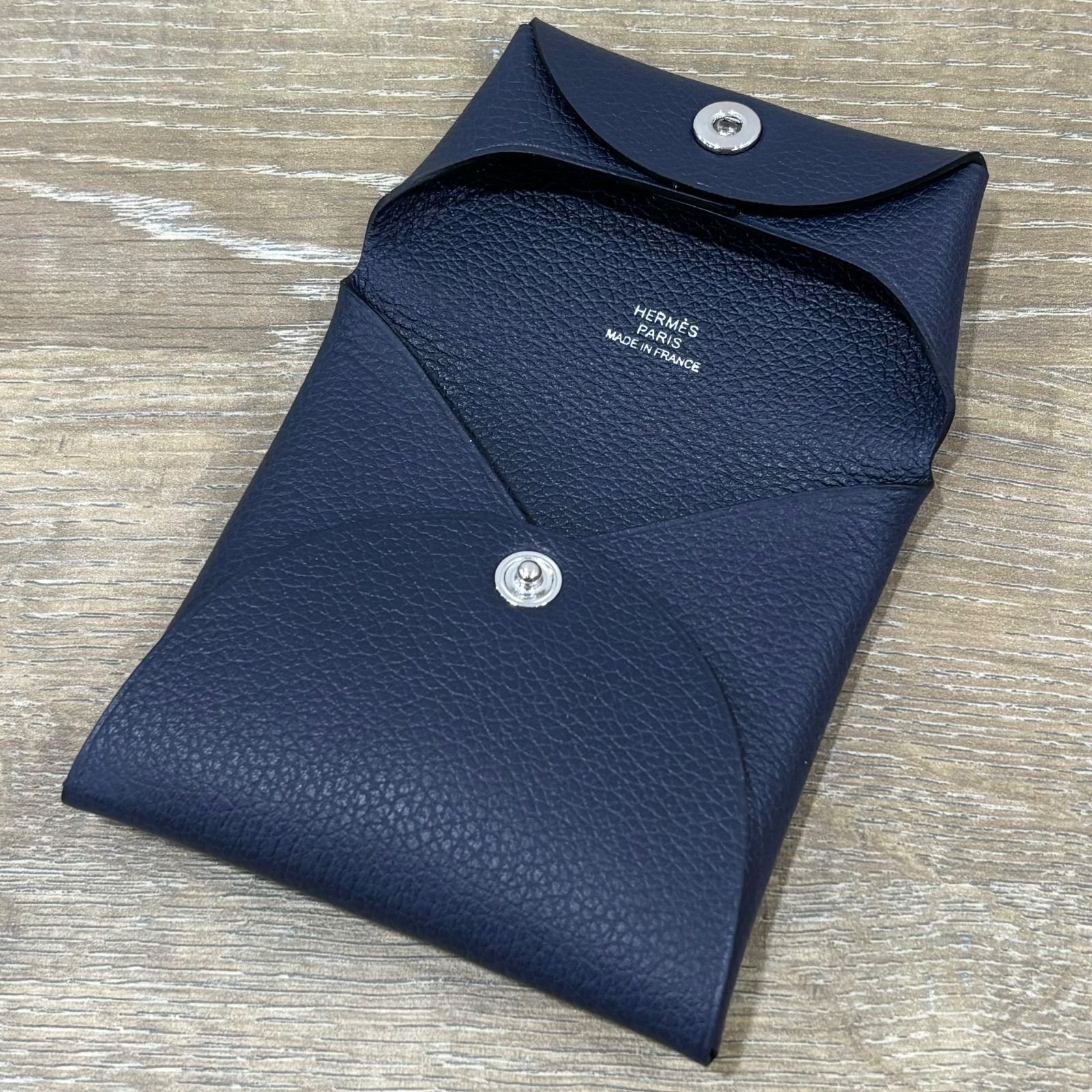 【美品】HERMES ネイビー コインケース　バスティア 美品 HERMES バスティア ボックスカーフ コインケース W刻印