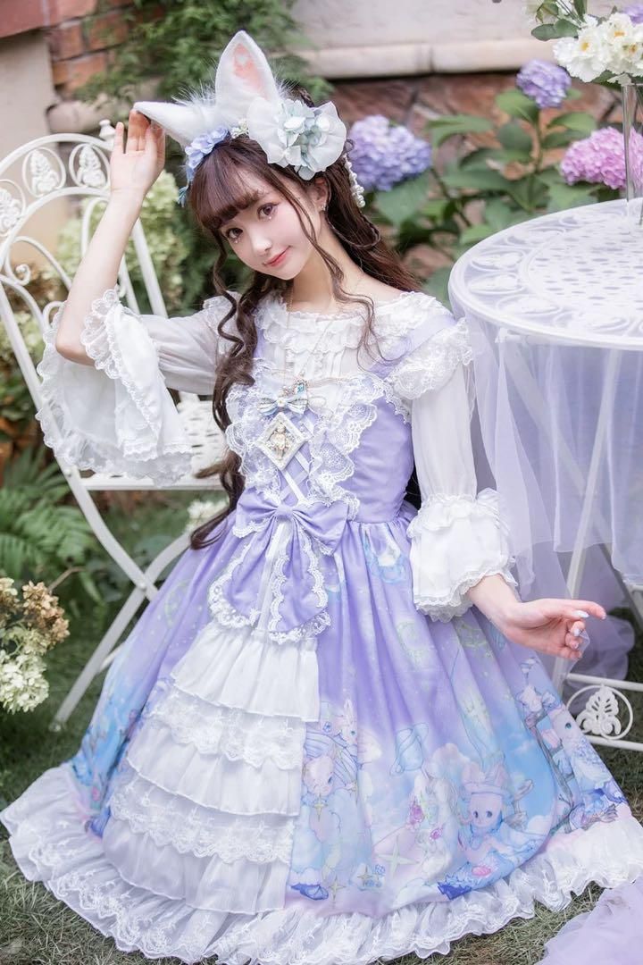 新品未使用 姫系ロリータひざ丈ワンピース 女子会やお出かけに