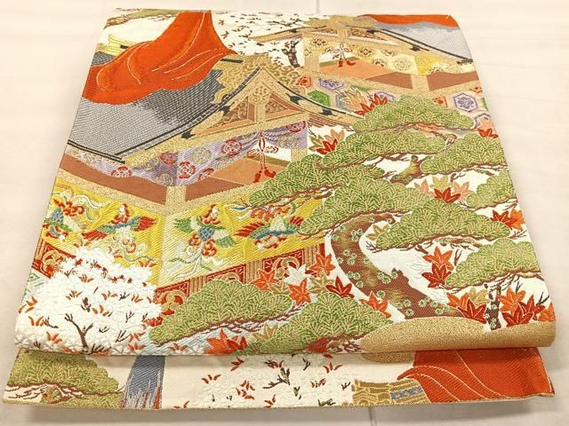 平和屋着物◎六通柄袋帯 唐織 鉾花文 祭り 金銀糸 正絹 逸品  