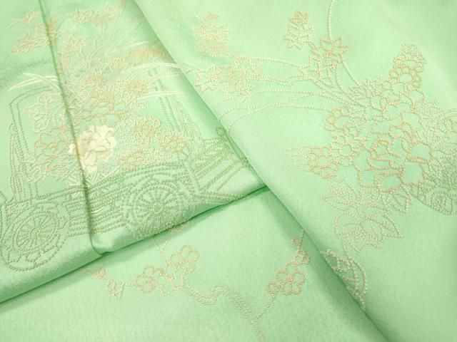 405z21, 310u18〇振袖 金通し 花 ポイント刺繍 黄緑 白〇美品 405z21, 310u18〇振袖 金通し 花 ポイント刺繍 黄緑 白〇美品