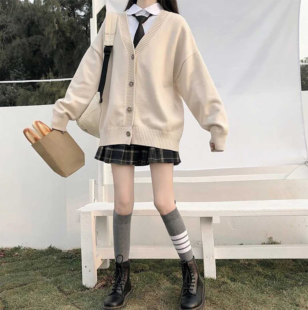 スクールニット カーディガン ベージュ 男女兼用 セーター 制服 学生服