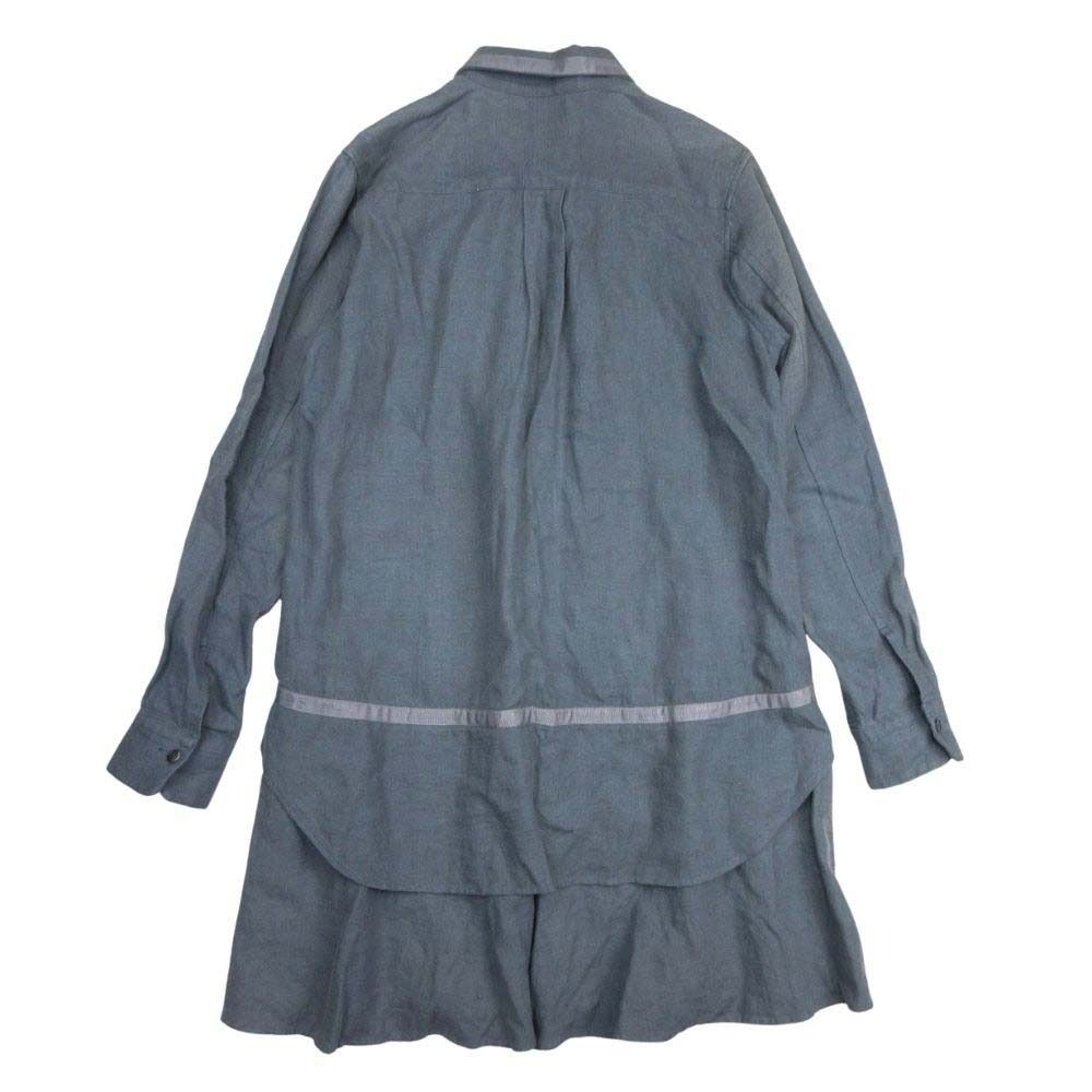 12ss Y s ワイズ ヨウジヤマモト リネン 長袖 ロングスリーブ ひざ丈 シャツ ワンピース カットソー 2 ブルーグレー YB-B17-320 レディース 古着
