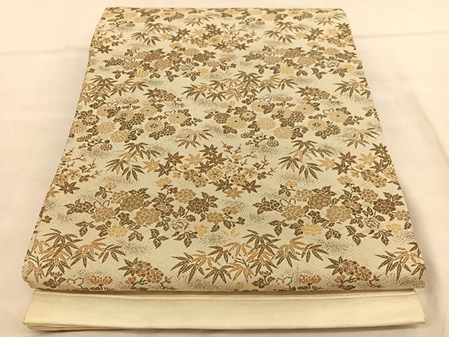 【八寸名古屋帯】花唐草模様　レトロ　正絹　単衣　大正ロマン　アンティーク 平和屋着物◎アンティーク 大正ロマン 丸帯 唐織 草花文 金糸