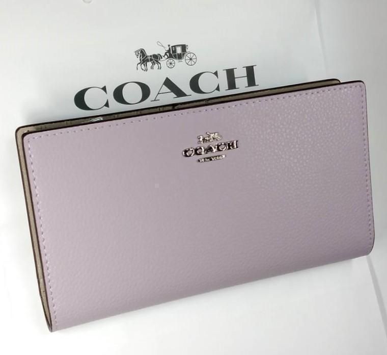 COACH 新品 レザー 二つ折り 長財布 紫 コーチ レディース 財布 J15