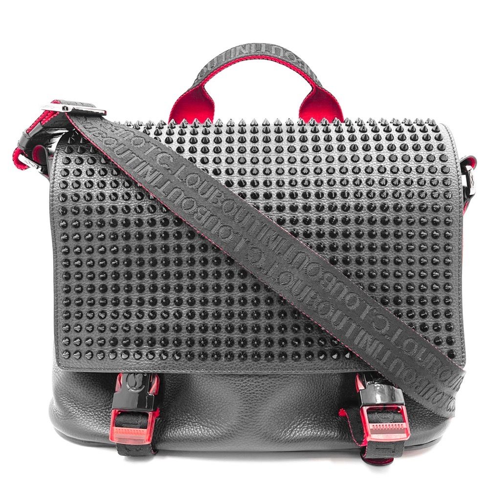 クリスチャンルブタン ショルダーバッグ メンズ ルビクリック メッセンジャーバッグ LOUBICLIC MESSENGER 鞄 かばん  Christian Louboutin 3195233 カーフ ブラック 黒 レッド 赤 シルバー金具【中古品】