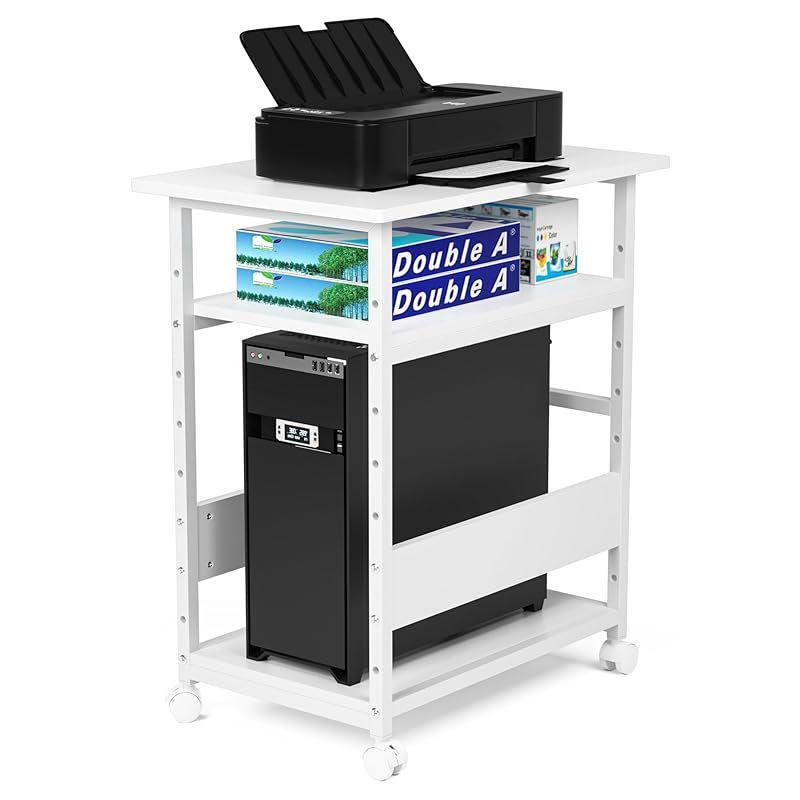 DEWEL キャスター付き 高さ調節 パソコンワゴン 3段 デスク下収納 幅60奥行40高さ70cm スリム ラック ワゴン 机下 サイドワゴン 移動式 オフィス 書棚 棚 収納家具 WH 1