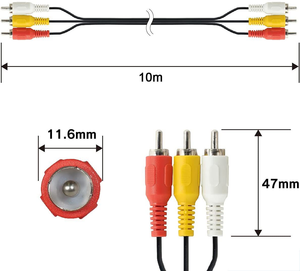 10ｍRCAケーブル 3ピン ビデオケーブル 映像 音声ケーブル RCA端子