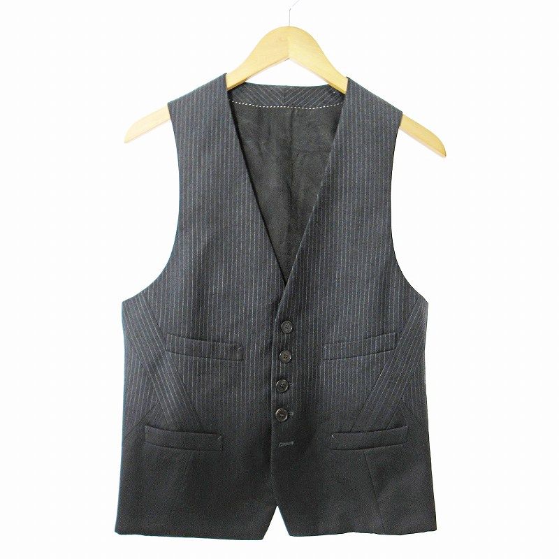 Neil Barrett ニールバレット ジレ ベスト ②ストライプ48 L ニールバレット Neil Barrett 美品 ウール 異素材切替 ジレ