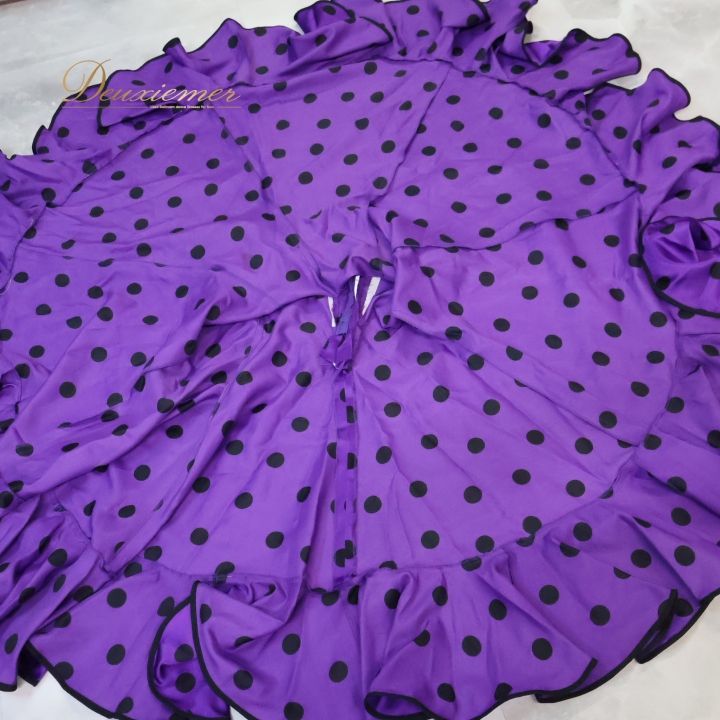 フラメンコ 衣装 ファルダ スカート シージョ ボランテ フリル 紫 黒 水玉 ドット パープル系 ブラック系 ダンス パーティ 発表会 スカート エレガント フォーマル 大人 レディース さわやか 華やか コスチューム ダンス衣装 フルスカート 光沢感 LLC-HASEGAWATOSO_COM