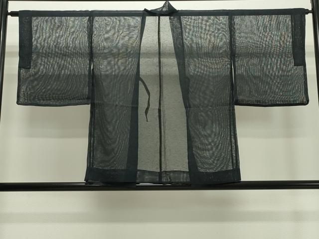 平和屋着物▽羽織　スリーシーズン　春夏秋　塵除け　扇面花紋紗　留紺色　正絹　逸品　DAAS0963az 平和屋着物▽羽織 スリーシーズン 春夏秋 塵除け 扇面花紋紗 留