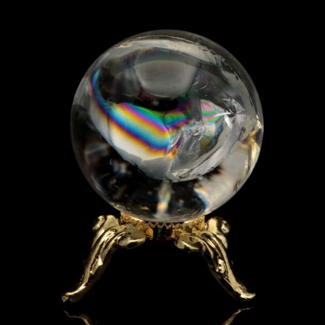 虹入り水晶 丸玉 台座付き AA 直径 26mm アイリスクォーツ ブラジル産 天然石 パワーストーン 1点もの Iris quartz 送料無料 母の日 贈り物 ギフト プレゼント