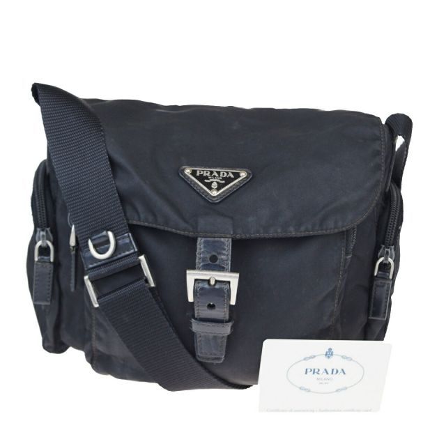 【中古】 プラダ(Prada) ナイロン，レザー ショルダーバッグ ブラック 03GB787
