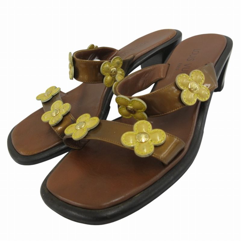 ルイヴィトン LOUIS VUITTON ヴェルニ フラワー サンダル ミュール  