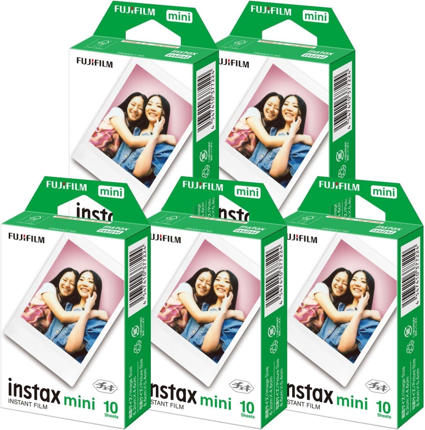 富士フイルム チェキ インスタントカラーフィルム Fuji film instax mini 1パック(10枚） ((10枚入り)×5個セット) 自社名入りシール付『skymizuki』