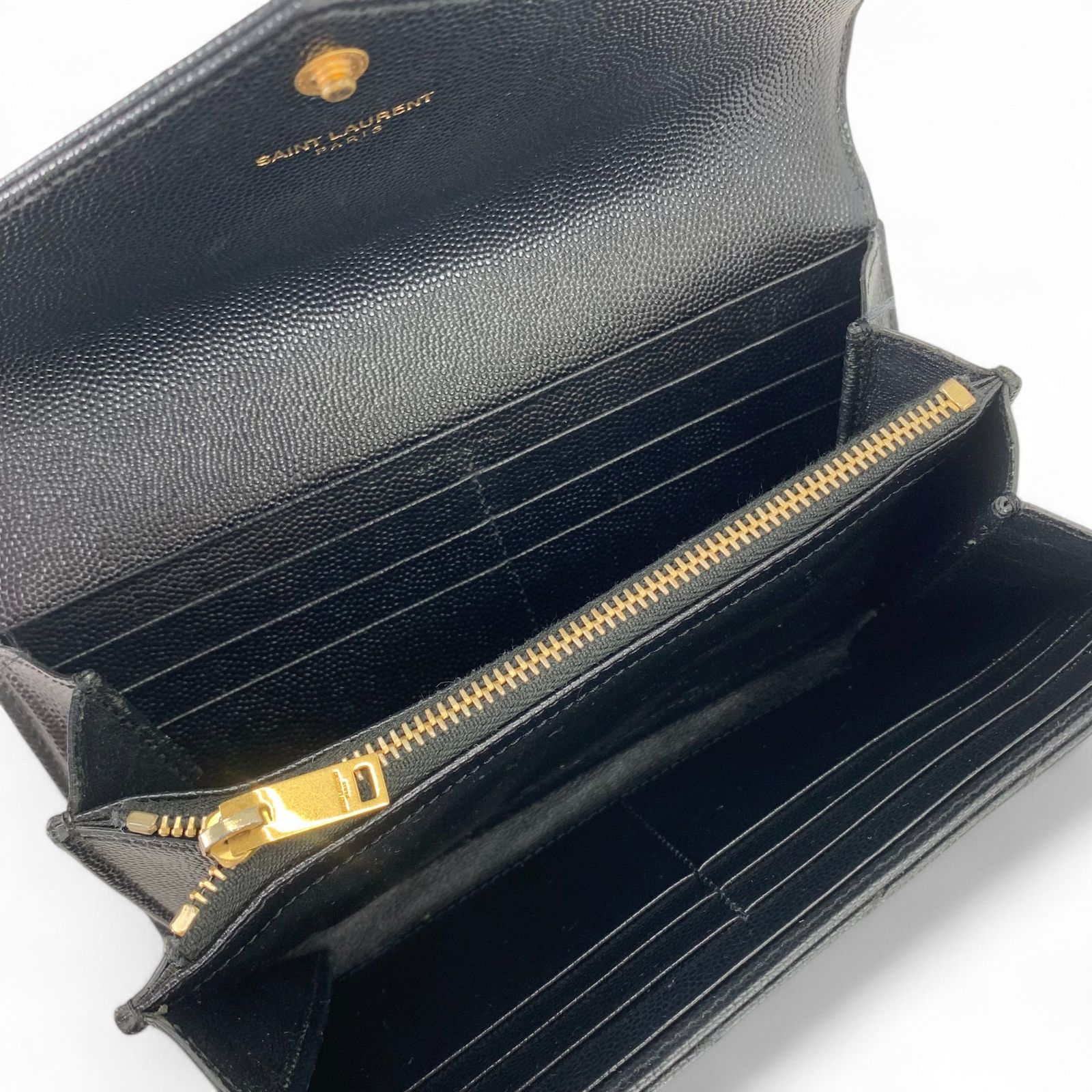 Saint Laurent Vステッチ シルバーロゴ 長財布 キャビアスキン Saint Laurent Vステッチ シルバーロゴ 長財布 キャビアスキン