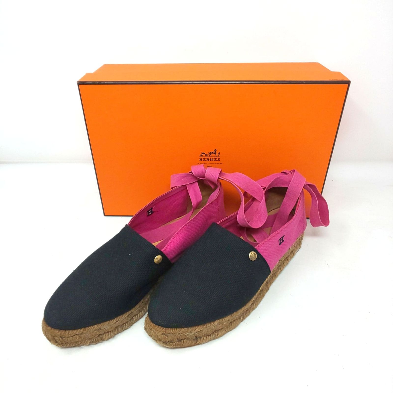 938C-03 HERMES エルメス エスパドリーユ 編み上げ シューズ 靴
