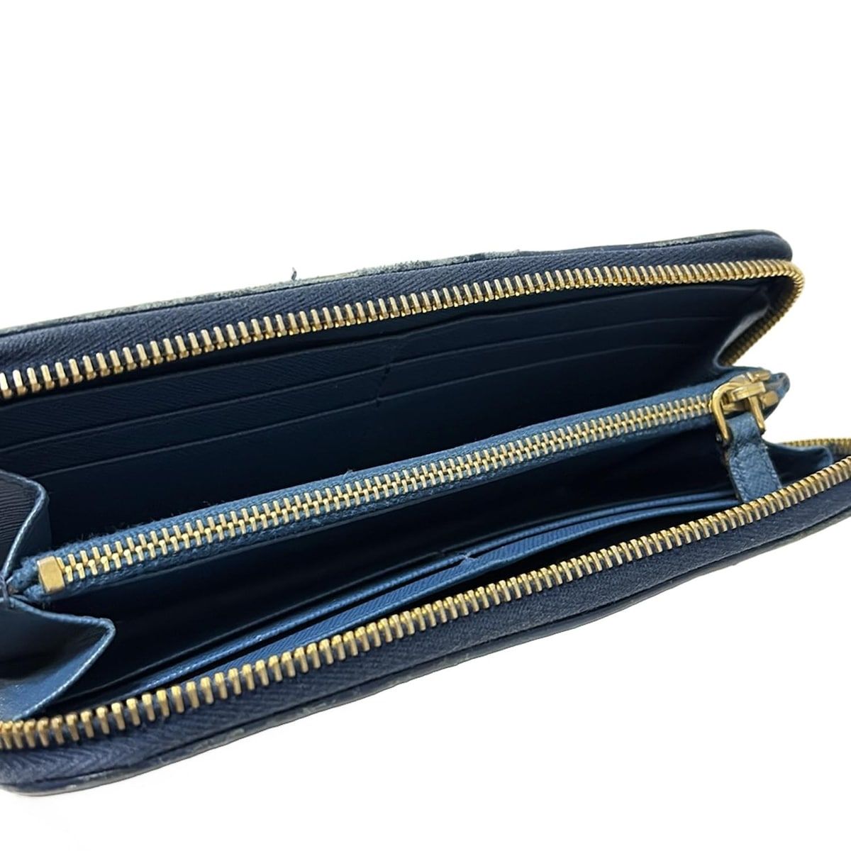 プラダ　メンズ長財布　ラウンドファスナー　ダークブルー PRADA(プラダ) 長財布 - ネイビー×ブルーグレー ラウンド