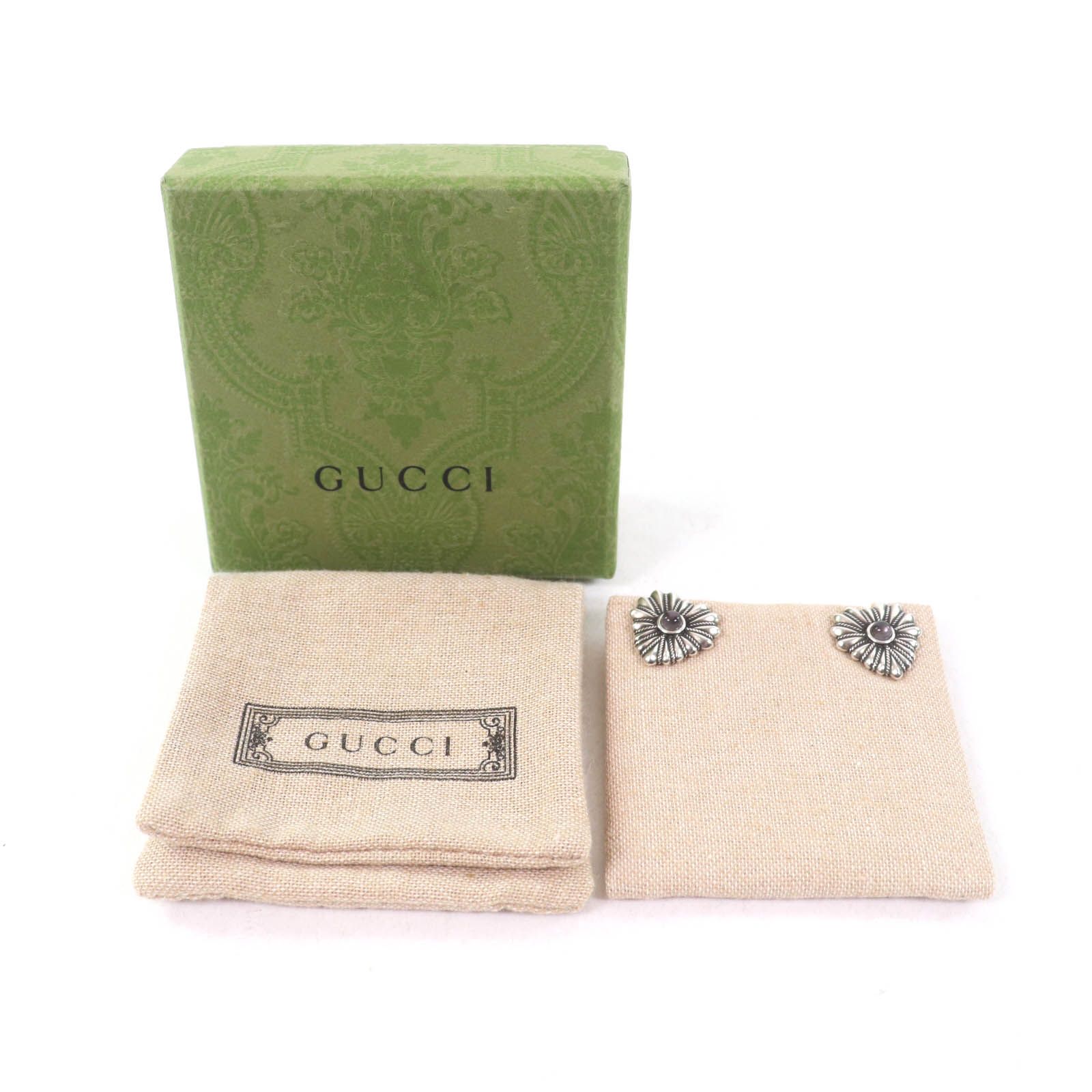 美品☆GUCCI グッチ カラーストーン付 両耳用 ハート ピアス