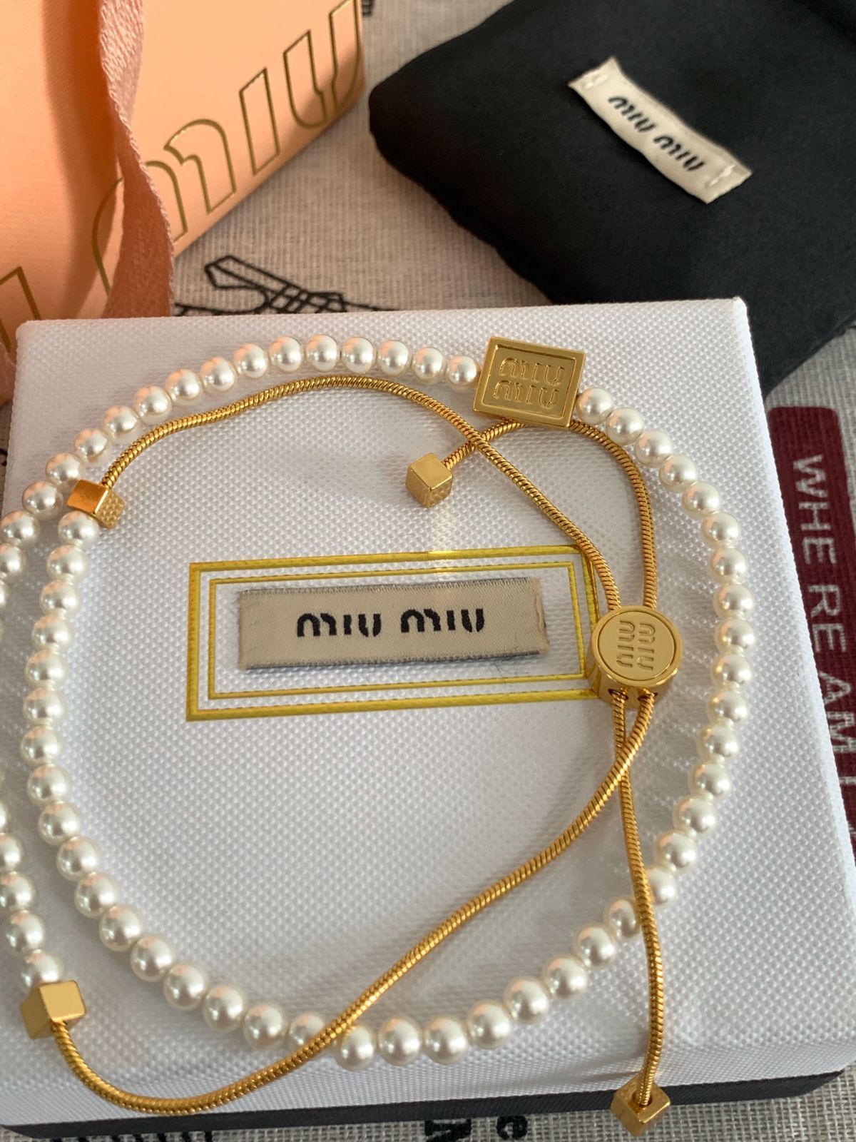 miu miu パール ネックレス ミュウミュウ MIUMIU ネックレス 5JC754 2DAM F00Y7 サークル Mロゴ