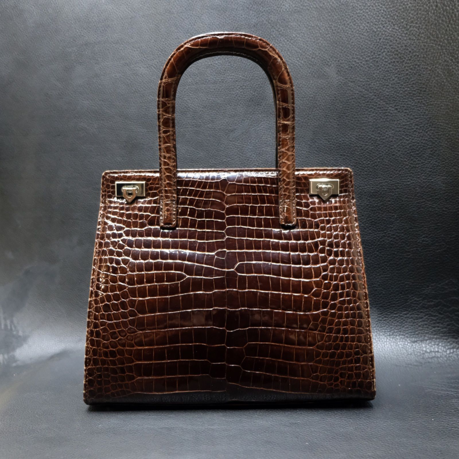 クロコダイル JRA認定 シャイニング加工 ハンドバッグ　GARBO カワノバッグ / 【日本製】 センター取り クロコダイル 本革