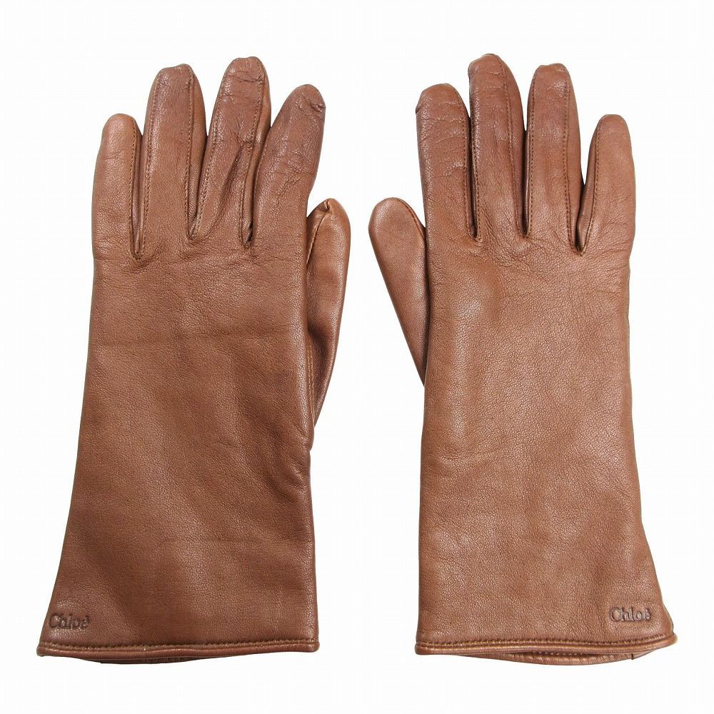Chloe クロエ レザー グローブ 手袋 小物 ブラウン 茶色 サイズ20cm