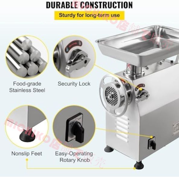 電動ミンサー 業務用ミートグラインダー 1100Wステンレススチール電気ソーセージメーカー ステンレススチール フードチョッパー 2つの粉砕ヘッドと2つのブレードを備えたレストラン用高効率 250kg|h PSE認証 USTAUSTRALIA_COM_AU