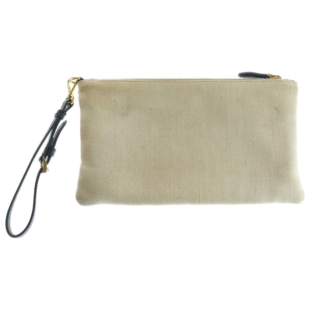 PRADA プラダ カナパ ロゴ ポーチ 小物入れ セカンドバッグ ゴールド金具 アイボリー キャンバス×レザー 1NH018