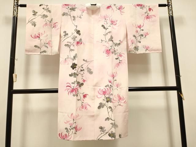 平和屋着物●長襦袢　無双仕立て　手描き　枝菊文　暈し染め　金彩　洗える着物　CAAR1403hy 平和屋着物○長襦袢 無双仕立て 手描き 枝菊文 暈し染め 金彩 洗える