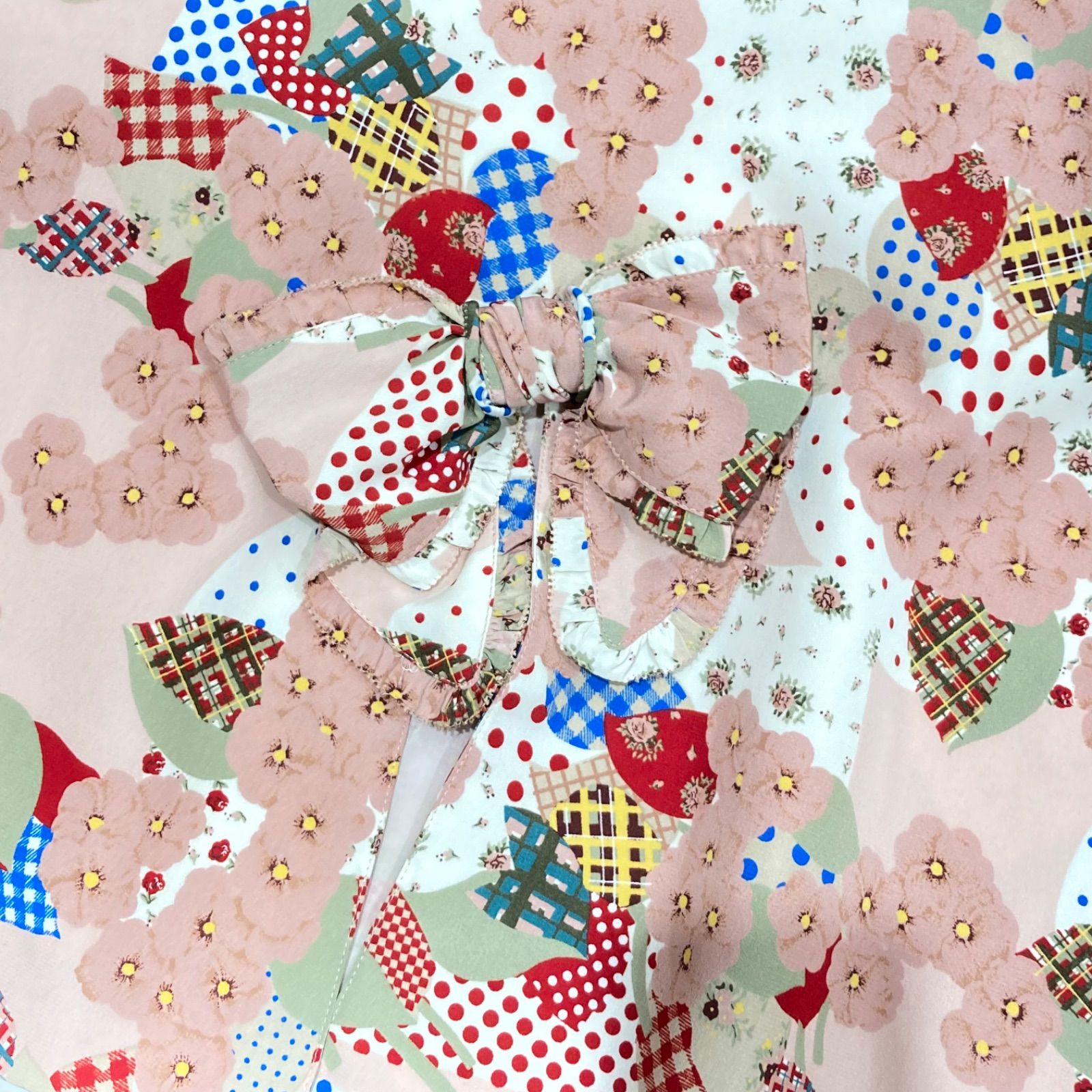 ピンクハウス ワンピース ピンク 花柄 リボン チェック 刺繍