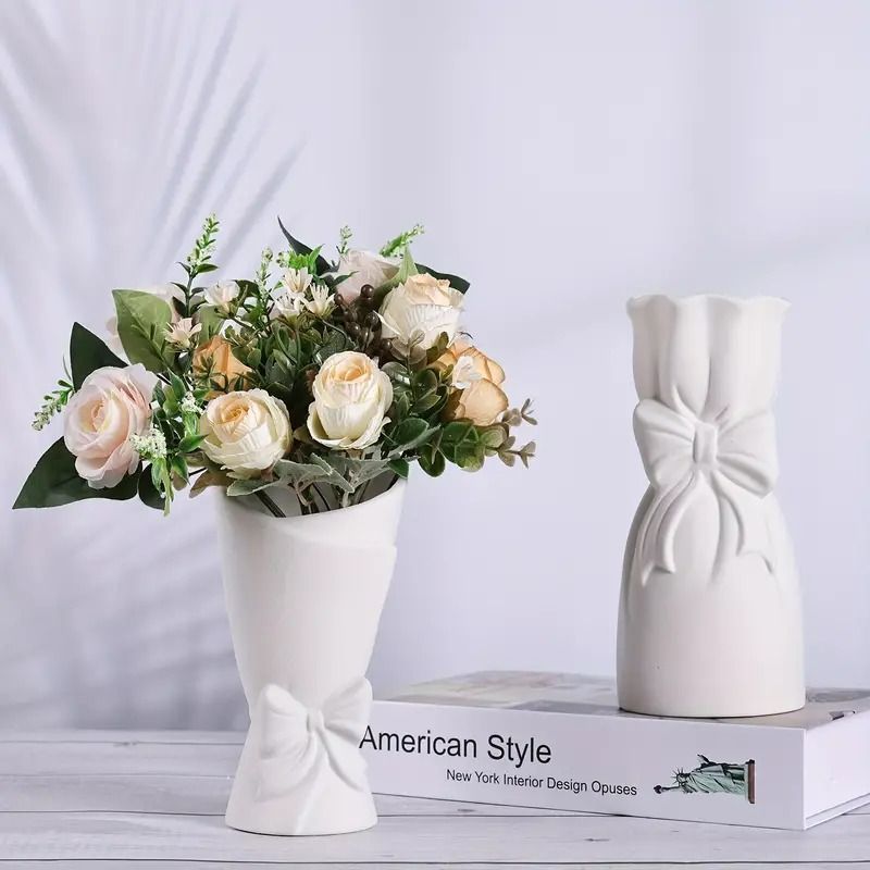 ホワイト花瓶 2つセット ボヘミアン セラミック 白 花瓶 フラワーベース お洒落 おしゃれ かわいい 可愛い 人気 エレガント ドライフラワー フェイクフラワー