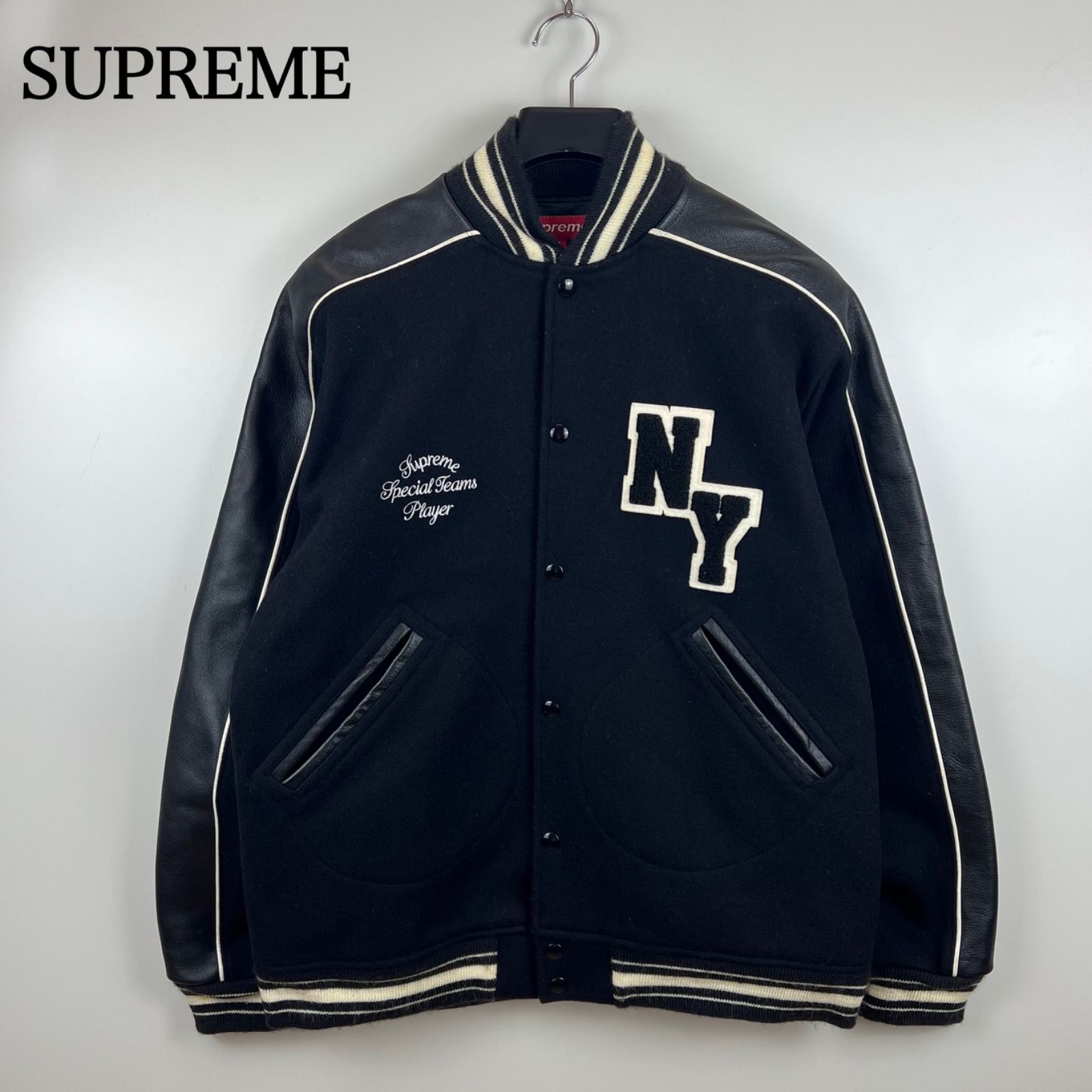SUPREME 00s 2003aw USA archive stadium varsity jacket L シュプリーム スタジャン ウール 袖レザー 本革 名作 アーチロゴ NY アーカイブ