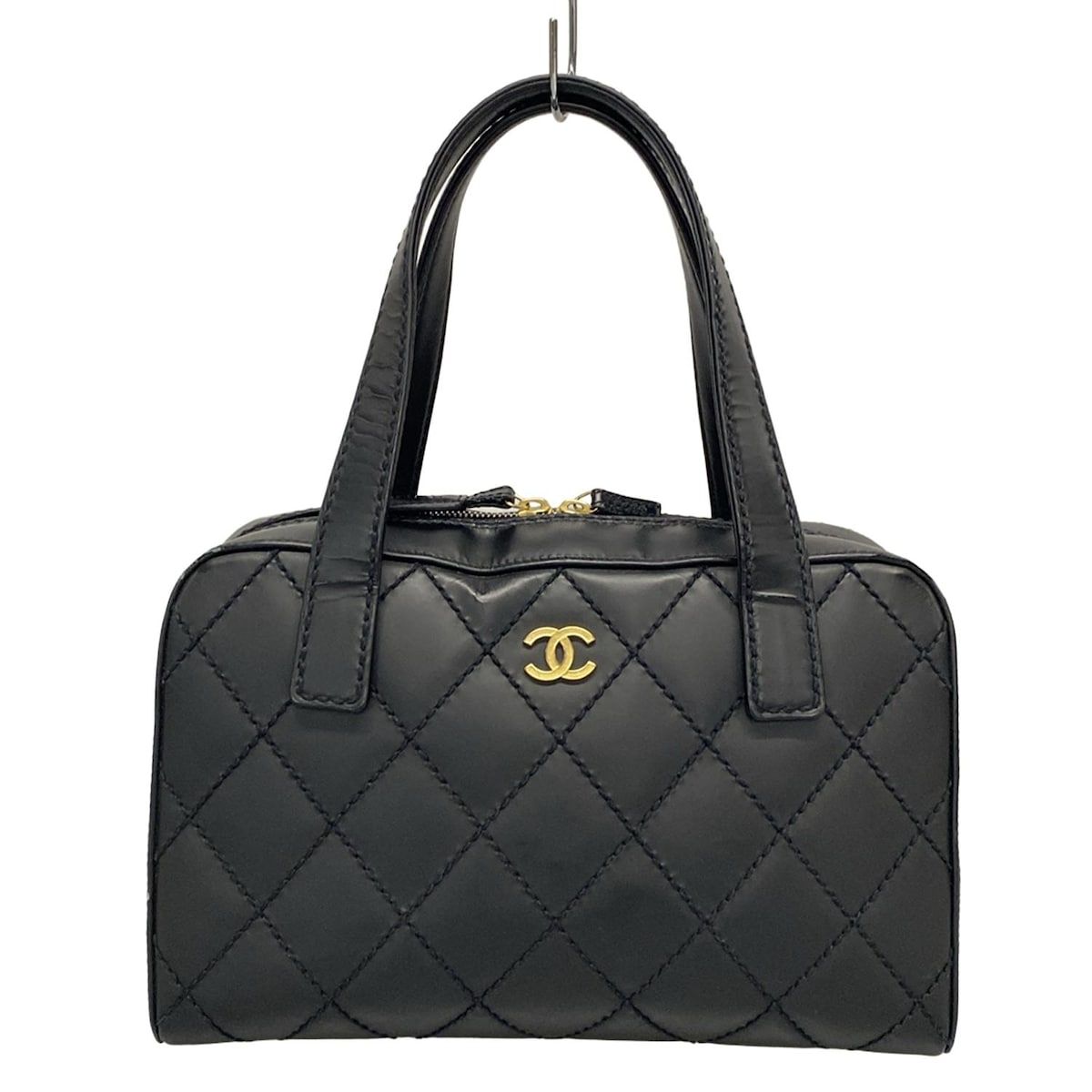 CHANEL シャネル ハンドバッグ ワイルドステッチ 黒 ゴールド金具 レザー