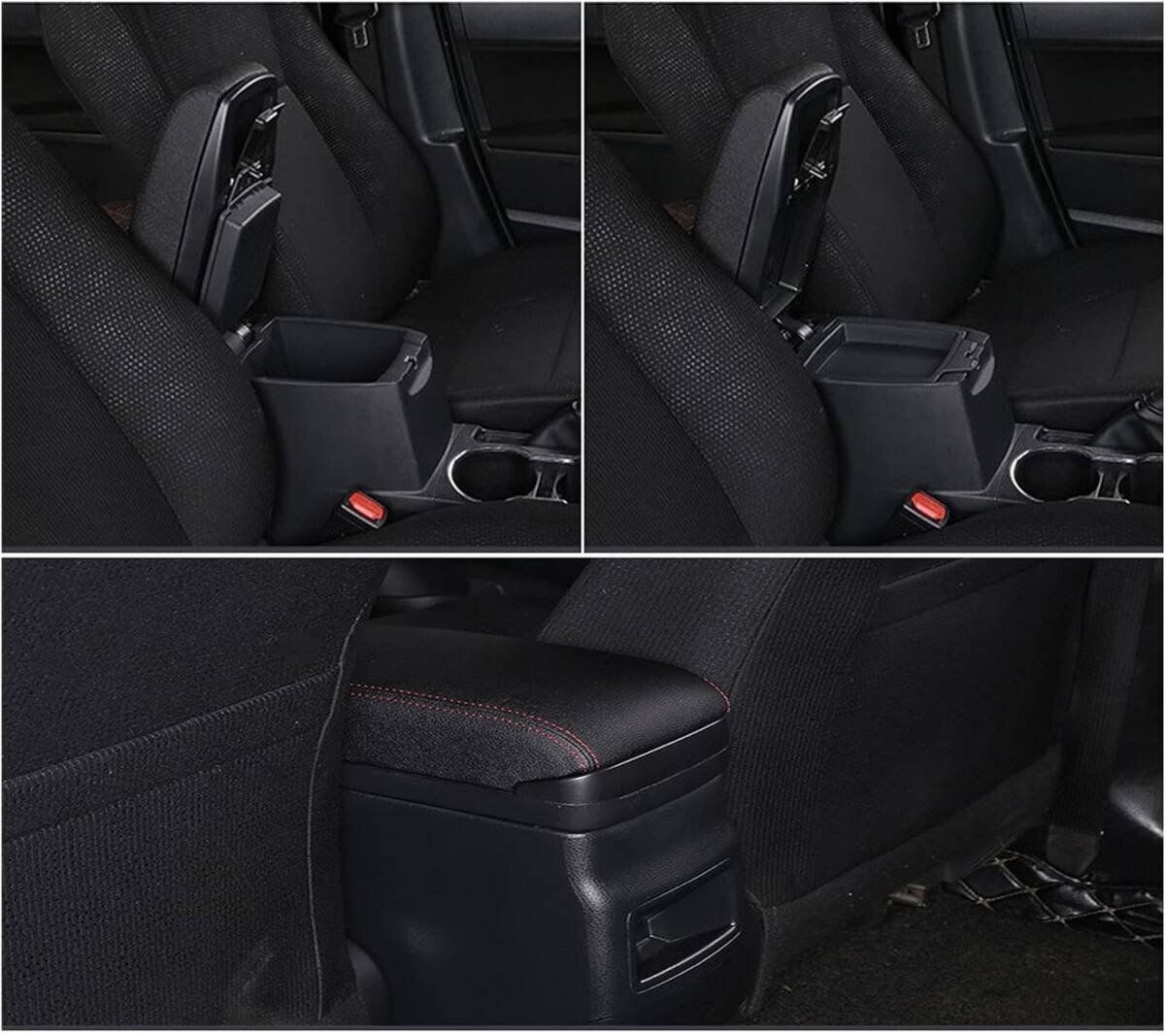 本革 トヨタ カローラツーリング カローラスポーツ 210系 用 アームレストボックス ブラック×ホワイトステッチ 取付簡単