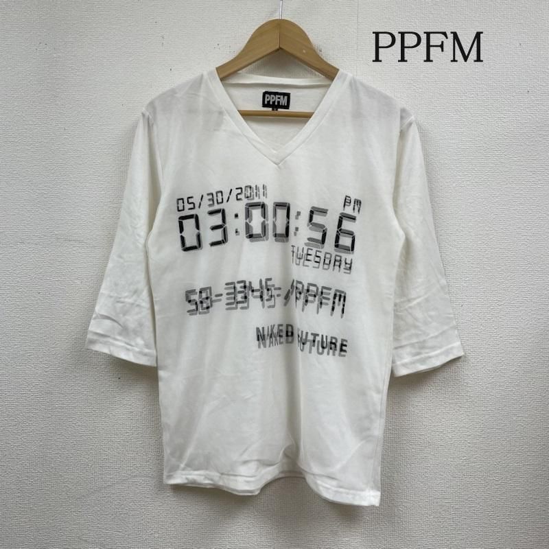PPFM ピーピーエフエム Tシャツ 七分袖 analog 3d tee シースル― Vネック ロゴ プリント Tシャツ カットソー 35-14TO04