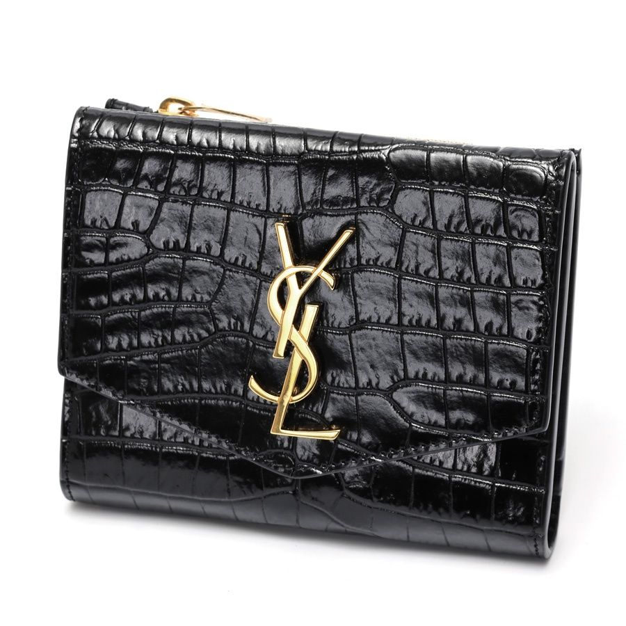 サンローラン | SAINT LAURENT アップタウン コンパクトウォレット | 二つ折り財布 582296 クロコダイルエンボスシャイニーレザー ブラック 商品番号 E-158927