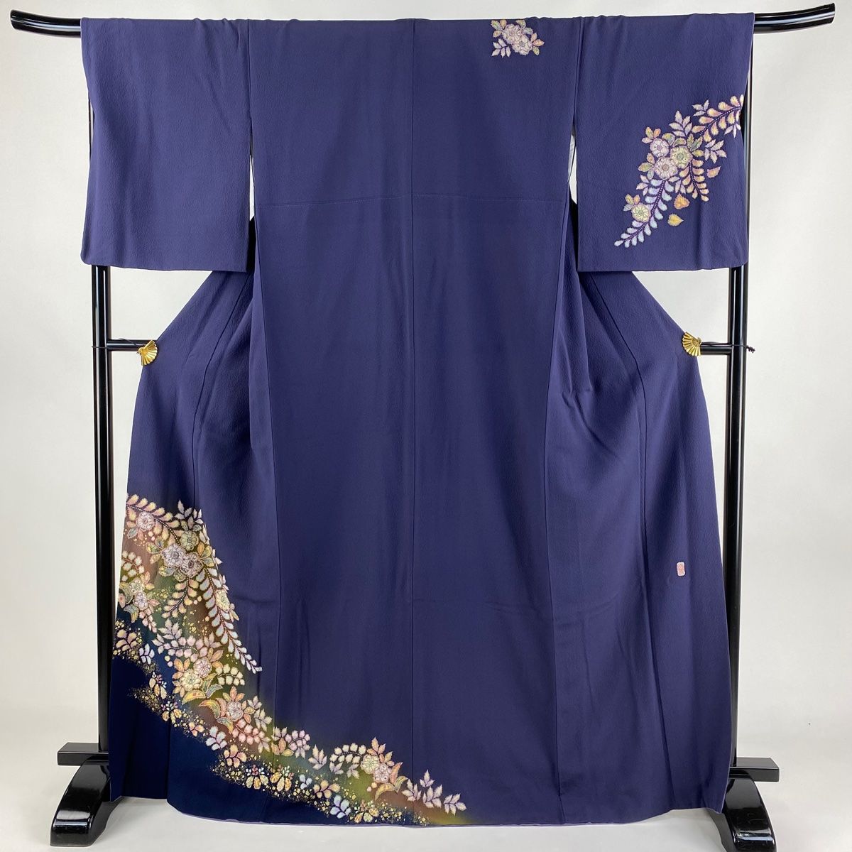 付下げ 身丈168cm 裄丈67.5cm L 袷 翠山工房 やまと 落款 辻が花 金彩 ぼかし 青紫 正絹 名品