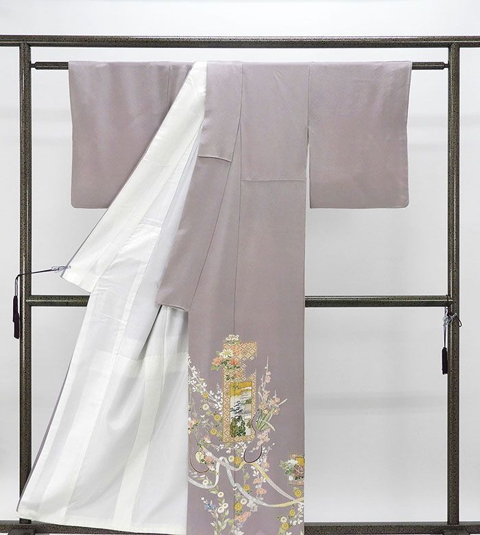 作家もの 色留袖 金彩 色紙 鶴 亀甲 花菱 菊 松 五つ紋 着物 043a d