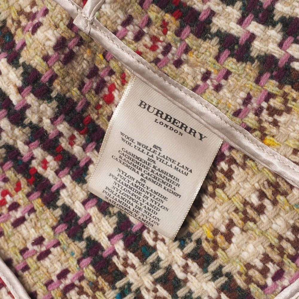 BURBERRY - BURBERRY バーバリー ジャケット サイズUK6 ツイード ノーカラージャケット ウール カシミヤ ベージュ イタリア製 ブランド古着【中古】20250428/RA4476 BURBERRY バーバリー ジャケット サイズUK6 ツイード ノーカラー